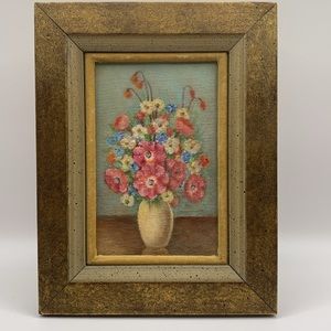 VINTAGE MINIATURE OIL PAINTING ON CANVAS BOARD-BURNISHED GOLD/VELVET MATT..